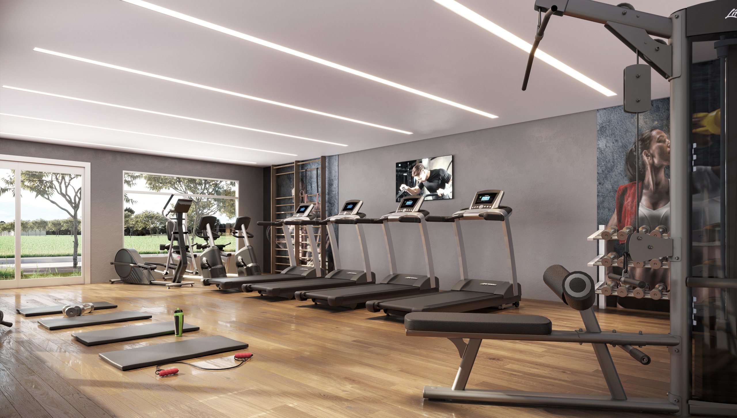 Galeria: Perspectiva ilustrada do espaço fitness